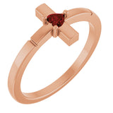 14K Gold Natural Mozambique Garnet Accented Heart Cross Ring - Rose Gold