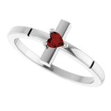 14K Gold Natural Mozambique Garnet Accented Heart Cross Ring - White Gold - view 5