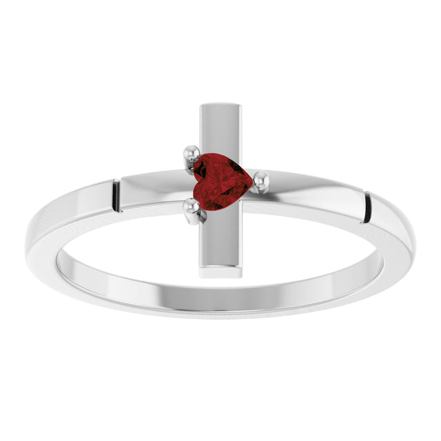 Platinum Natural Mozambique Garnet Accented Heart Cross Ring - view 3
