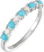 14K Gold Round Natural Turquoise & Natural Diamond Accented Cabochon Ring – 2.5mm Stones - White Gold