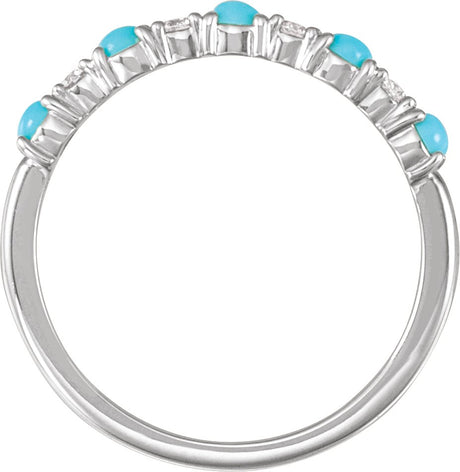 Platinum Round Natural Turquoise & Natural Diamond Accented Cabochon Ring – 2.5mm Stones - view 2