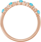14K Gold Round Natural Turquoise & Natural Diamond Accented Cabochon Ring – 2.5mm Stones - Rose Gold - view 2