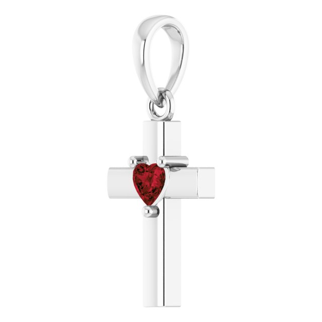 14K Gold Natural Mozambique Garnet Heart Cross Necklace or Pendant - White Gold - view 2