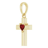 14K Gold Natural Mozambique Garnet Heart Cross Necklace or Pendant - Yellow Gold - view 2
