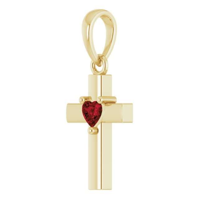 14K Gold Natural Mozambique Garnet Heart Cross Necklace or Pendant - Yellow Gold - view 2
