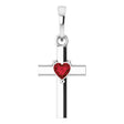 Platinum Natural Mozambique Garnet Heart Cross Necklace or Pendant