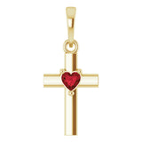 14K Gold Natural Mozambique Garnet Heart Cross Necklace or Pendant - Yellow Gold