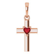 14K Gold Natural Mozambique Garnet Heart Cross Necklace or Pendant - Rose Gold