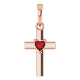 14K Gold Natural Mozambique Garnet Heart Cross Necklace or Pendant - Rose Gold