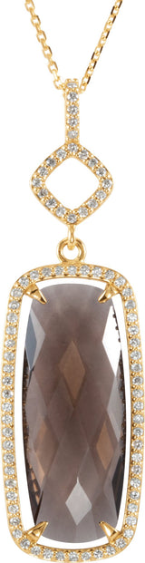 14K Gold Elongated Cushion Natural Smoky Quartz & Natural Diamond Halo-Style Necklace or Pendant – 3/8 CTW