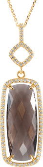 14K Gold Elongated Cushion Natural Smoky Quartz & Natural Diamond Halo-Style Necklace or Pendant – 3/8 CTW