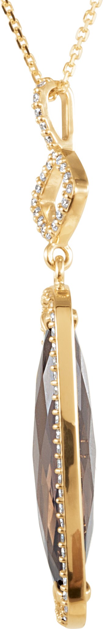 14K Gold Elongated Cushion Natural Smoky Quartz & Natural Diamond Halo-Style Necklace or Pendant – 3/8 CTW - view 2