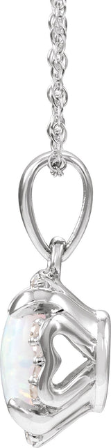 14K Gold Cushion Lab-Grown White Opal & Natural Diamond Halo-Style Birthstone Necklace - view 2