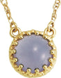 14K Gold Round Natural Blue Chalcedony Cabochon Crown Necklace