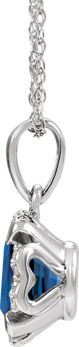 14K Gold Cushion Lab-Grown Blue Sapphire & Natural Diamond Halo-Style Birthstone Necklace – 0.04 CTW - view 2