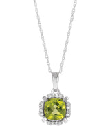 14K Gold Cushion Natural Peridot & Natural Diamond Halo-Style Birthstone Necklace – 0.04 CTW