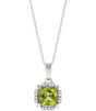 14K Gold Cushion Natural Peridot & Natural Diamond Halo-Style Birthstone Necklace – 0.04 CTW