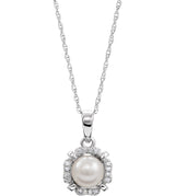 14K Gold Pearl Cultured White Freshwater Pearl & Natural Diamond Halo-Style Birthstone Necklace – 0.05 CTW