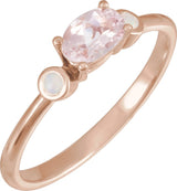 14K Gold Natural Pink Morganite & Natural White Opal Oval 4-Prong Accented Ring - Rose Gold