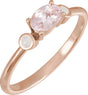 14K Gold Natural Pink Morganite & Natural White Opal Oval 4-Prong Accented Ring - Rose Gold