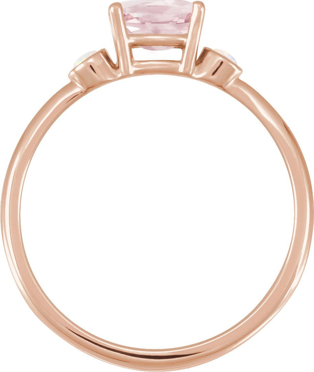 14K Gold Natural Pink Morganite & Natural White Opal Oval 4-Prong Accented Ring - Rose Gold - view 2