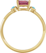 14K Gold Natural Rhodolite Garnet & Natural Turquoise Oval 4-Prong Accented Ring - Yellow Gold - view 2