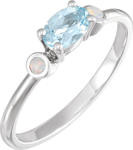 Platinum Natural Sky Blue Topaz & Natural White Opal Oval 4-Prong Accented Ring