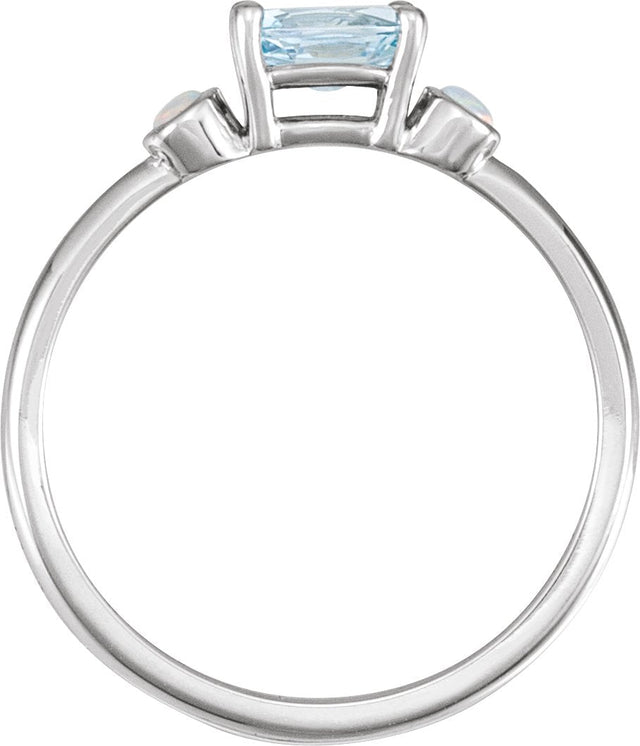 Platinum Natural Sky Blue Topaz & Natural White Opal Oval 4-Prong Accented Ring - view 2