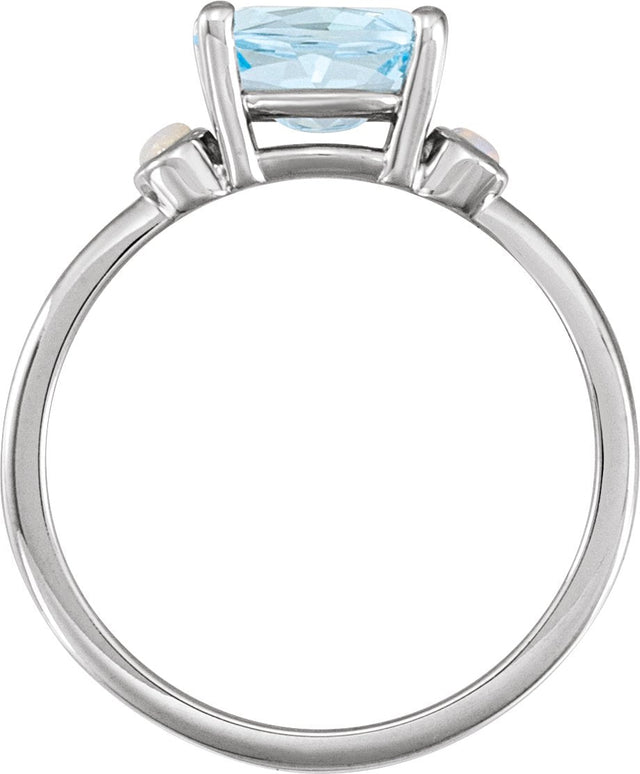 14K Gold Natural Sky Blue Topaz & Natural White Opal Oval 4-Prong Accented Ring - White Gold - view 2