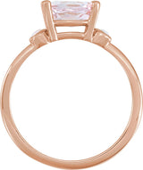 14K Gold Natural Pink Morganite & Natural White Opal Oval 4-Prong Accented Ring - Rose Gold - view 2