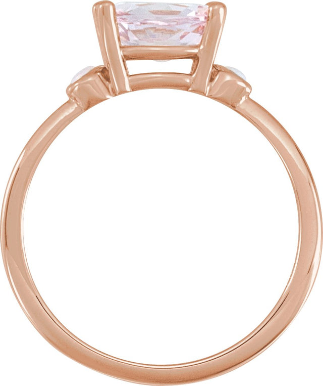 14K Gold Natural Pink Morganite & Natural White Opal Oval 4-Prong Accented Ring - Rose Gold - view 2