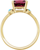 14K Gold Natural Rhodolite Garnet & Natural Turquoise Oval 4-Prong Accented Ring - Yellow Gold - view 2