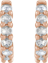 14K Gold Round Natural Diamond Cabochon Hinged Hoop Earrings - Rose Gold - view 4