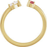 14K Gold Oval Natural White Opal & Natural Pink Tourmaline Two-Stone Negative Space Ring - Yellow Gold - view 2