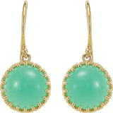 14K Gold Round Natural Green Chrysoprase Cabochon Crown Earrings - view 2