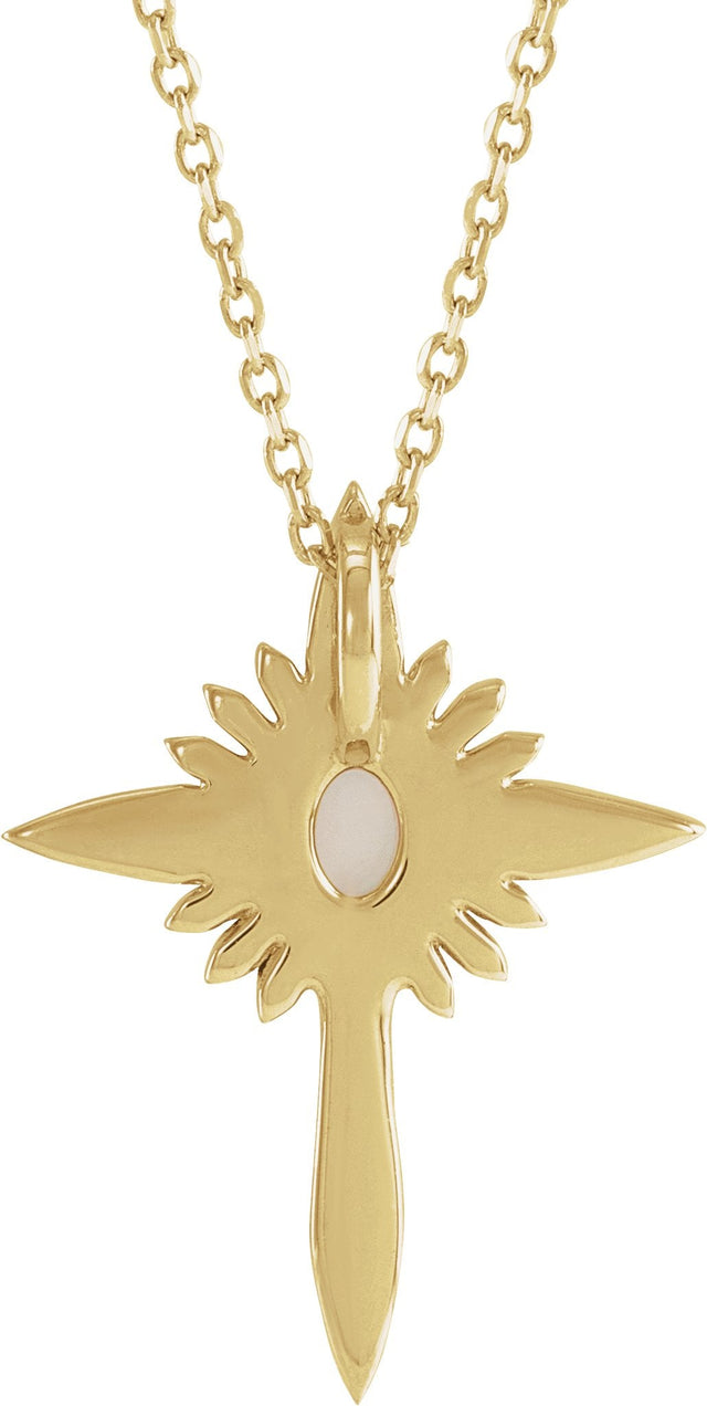 14K Gold Oval Natural White Opal & Natural Diamond Accented Nativity Cross Necklace or Pendant - Yellow Gold - view 2