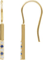 14K Gold Round Natural Blue Sapphire & Natural Diamond Accented Bar Earrings - Yellow Gold