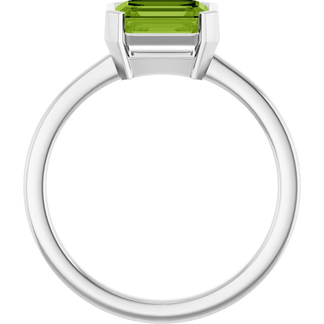 14K Gold Emerald Natural Peridot Half-Bezel Ring - White Gold - view 2