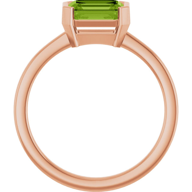 14K Gold Emerald Natural Peridot Half-Bezel Ring - Rose Gold - view 2