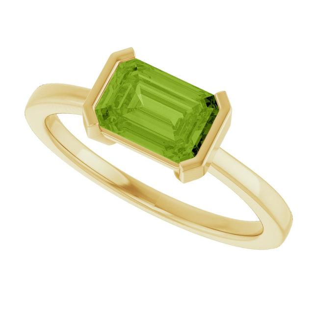 14K Gold Emerald Natural Peridot Half-Bezel Ring - Yellow Gold - view 5
