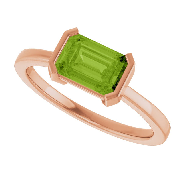 14K Gold Emerald Natural Peridot Half-Bezel Ring - Rose Gold - view 5