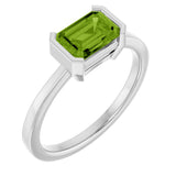 14K Gold Emerald Natural Peridot Half-Bezel Ring - White Gold
