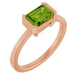 14K Gold Emerald Natural Peridot Half-Bezel Ring - Rose Gold
