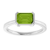 14K Gold Emerald Natural Peridot Half-Bezel Ring - White Gold - view 3