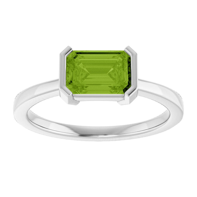 14K Gold Emerald Natural Peridot Half-Bezel Ring - White Gold - view 3