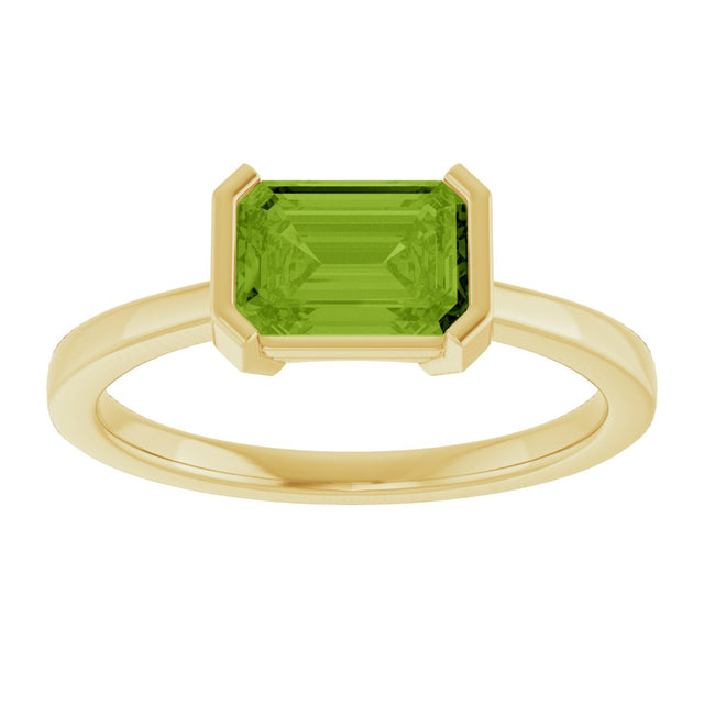 14K Gold Emerald Natural Peridot Half-Bezel Ring - Yellow Gold - view 3