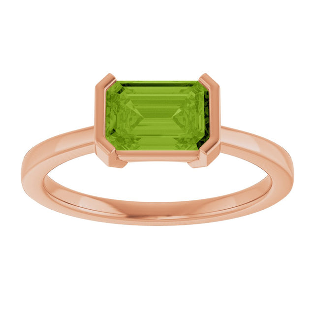 14K Gold Emerald Natural Peridot Half-Bezel Ring - Rose Gold - view 3
