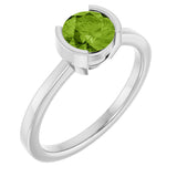 14K Gold Emerald Natural Peridot Half-Bezel Ring - White Gold