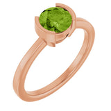 14K Gold Round Natural Pink Tourmaline Half-Bezel Ring - Rose Gold