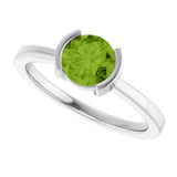 14K Gold Emerald Natural Peridot Half-Bezel Ring - White Gold - view 5